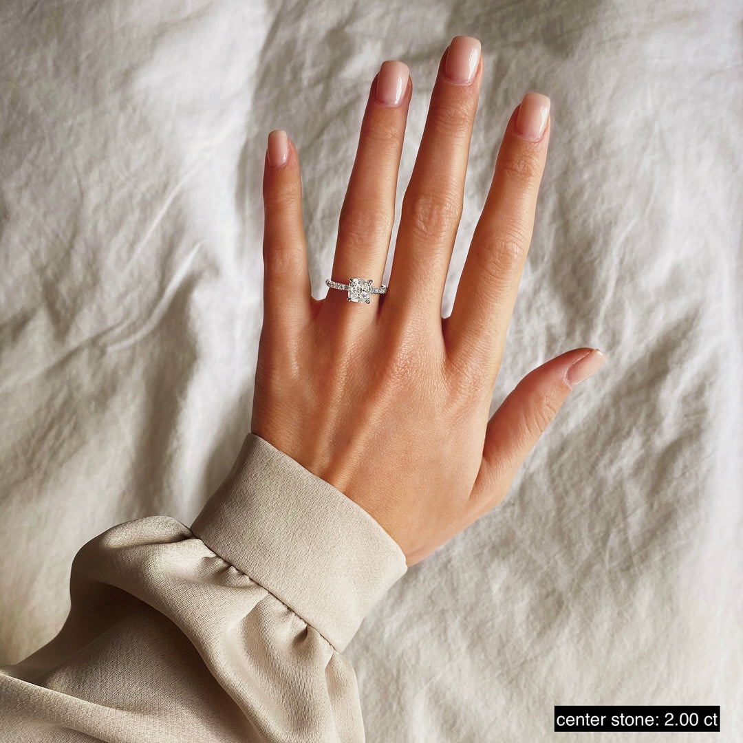 2 ct Cushion F- VS1 Diamond Pave Engagement Ring