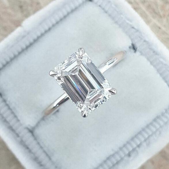3.17  CT Emerald Cut Solitaire Style Moissanite Engagement Ring