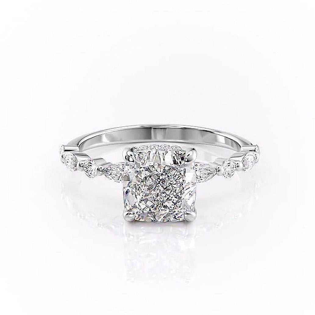 2.15 CT Cushion Cut Dainty Pave Moissanite Engagement Ring