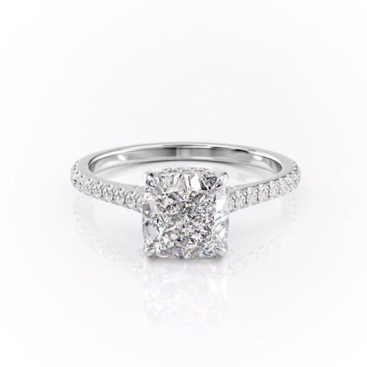 2.15 CT Cushion Cut Pave Setting Moissanite Engagement Ring