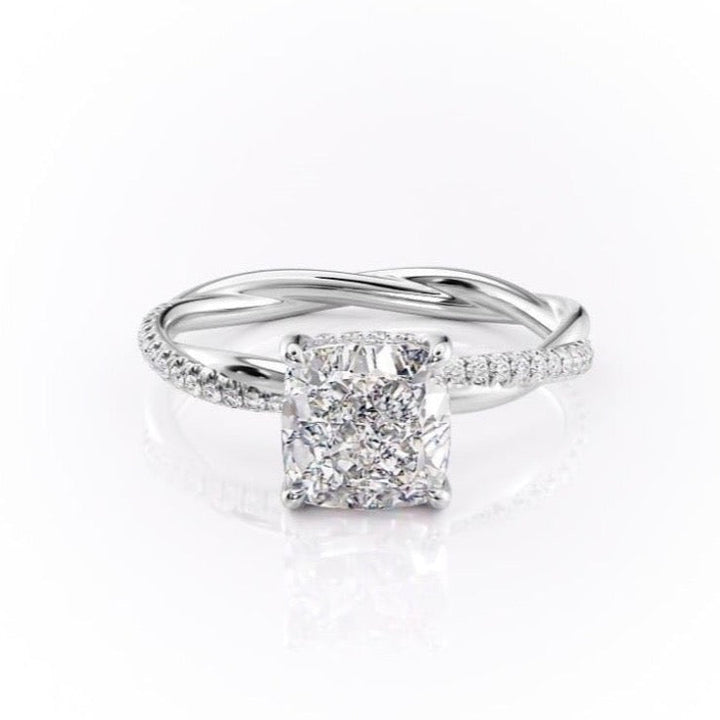 2.15 CT Cushion Cut Twisted Pave Band Moissanite Engagement Ring