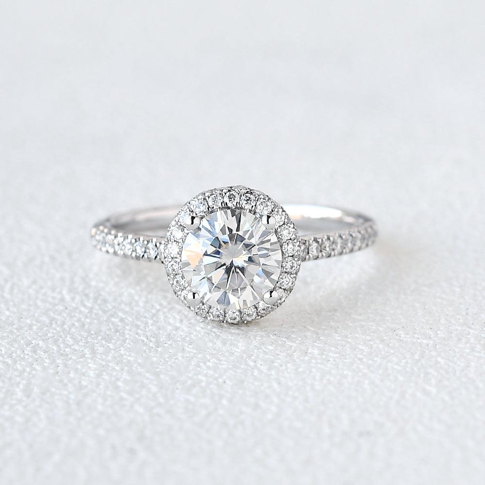 1.0 CT Round Cut Halo Pave Moissanite Engagement Ring