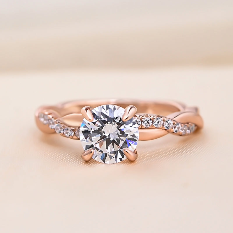 1.25 CT Round Twisted Pave F/VS1 Lab Grown Diamond Engagement Ring