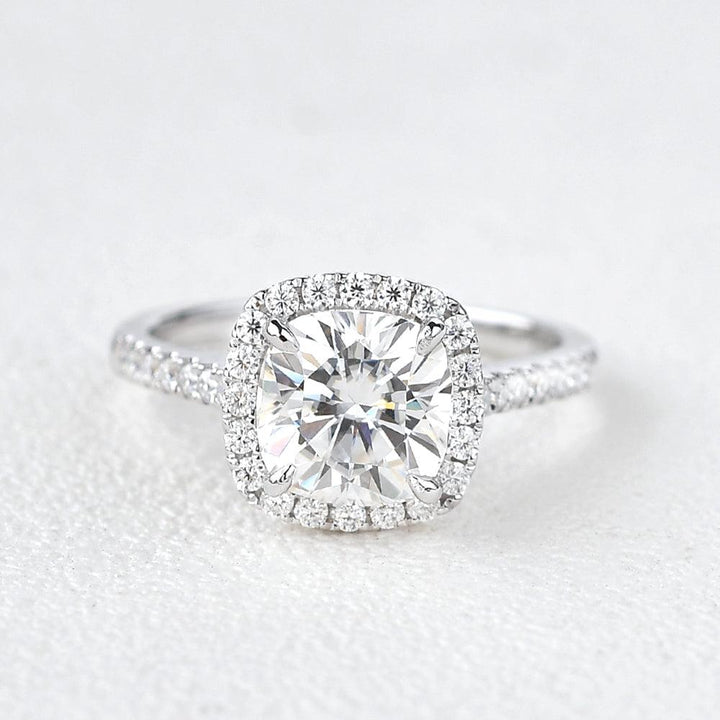 1.8 CT Cushion Cut Halo Pave Moissanite Engagement Ring