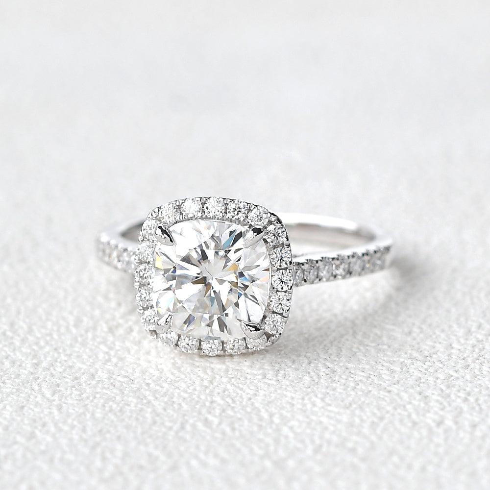 1.8 CT Cushion Cut Halo Pave Moissanite Engagement Ring