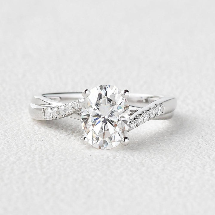 1.91 CT Oval Cut Solitaire Pave Moissanite Engagement Ring