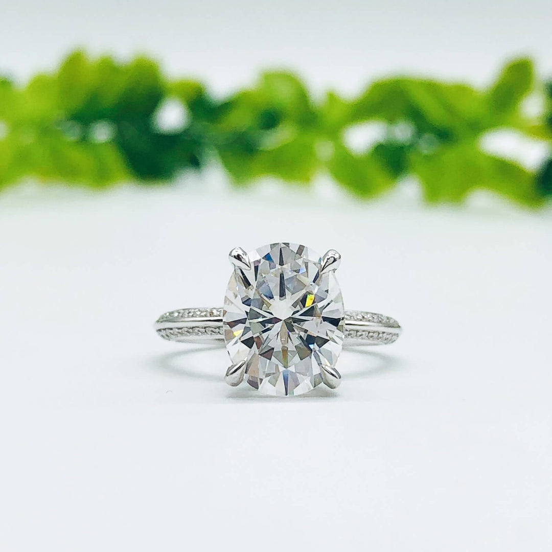 5.18 CT Oval Cut Hidden Halo Moissanite Engagement Ring