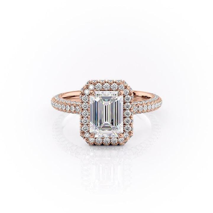 1.91 CT Emerald Cut Halo Triple Pave Setting Moissanite Engagement Ring
