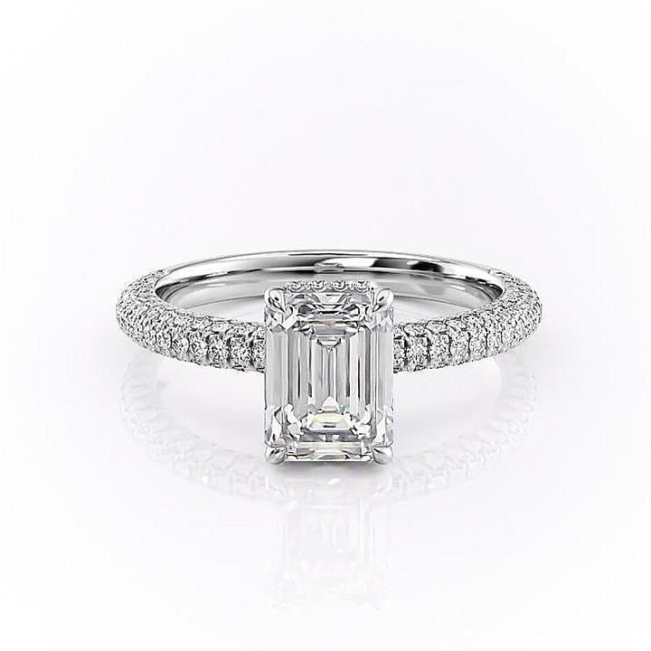 1.91 CT Emerald Cut Solitaire Triple Pave Setting Moissanite Engagement Ring