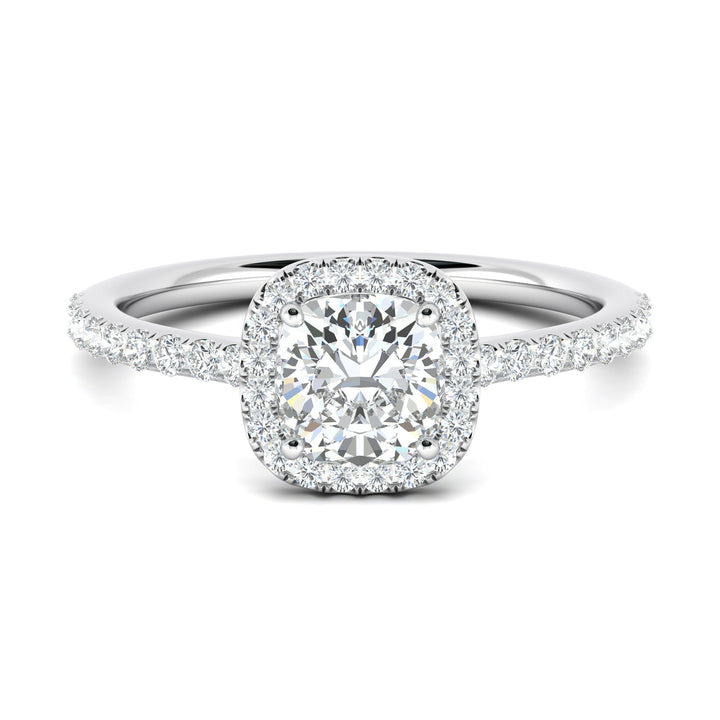 IGI Certified 0.76 ct Cushion F-VS1 Lab-Grown Diamond Halo Engagement Ring with Pave Setting in 14K and 18K Solid Gold
