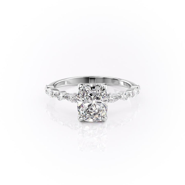 2.0 CT Elongated Cushion Cut Solitaire Hidden Halo/ Dainty Pave Setting Moissanite Engagement Ring