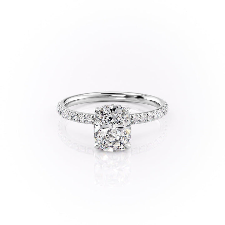 2.0 CT Cushion Cut Hidden Halo Pave Setting Moissanite Engagement Ring