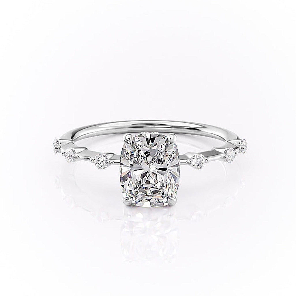 2.0 CT Elongated Cushion Cut Solitaire Dainty Pave Moissanite Engagement Ring