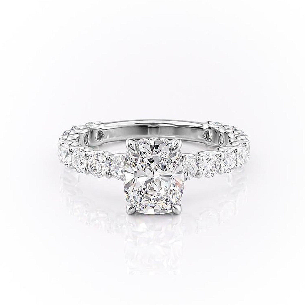2.0 CT Elongated Cushion Cut Hidden Halo Pave Moissanite Engagement Ring
