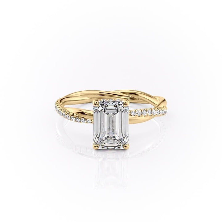 2.10 CT Emerald Cut Solitaire Twisted Pave Moissanite Engagement Ring