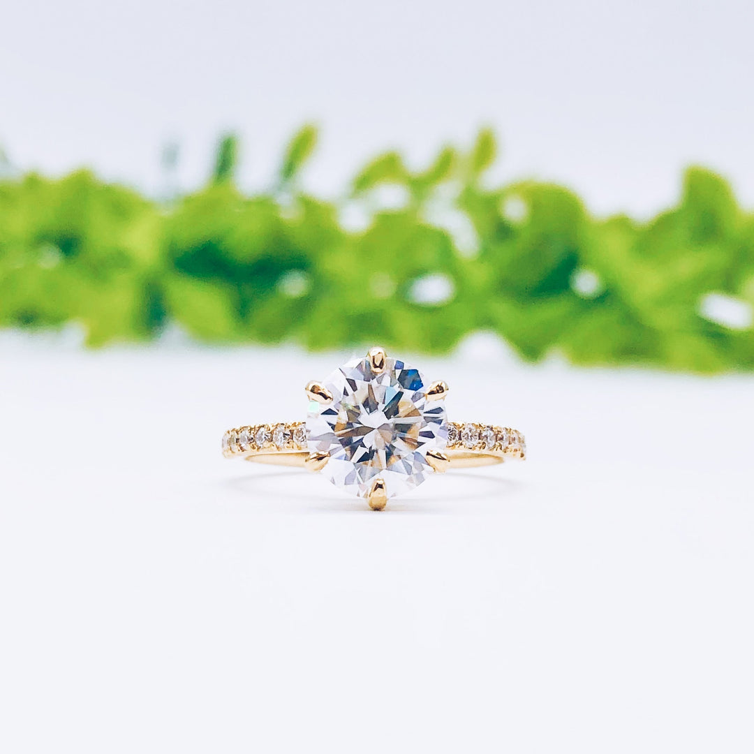 1.85 CT Round Cut Hidden Halo Pave Moissanite Engagement Ring
