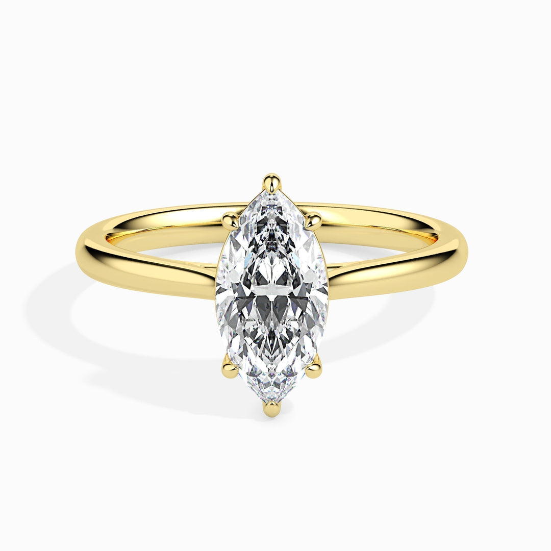IGI certified 1ct marquise-shaped lab-grown diamond solitaire engagement ring with F-VS clarity, available in 14K or 18K solid gold