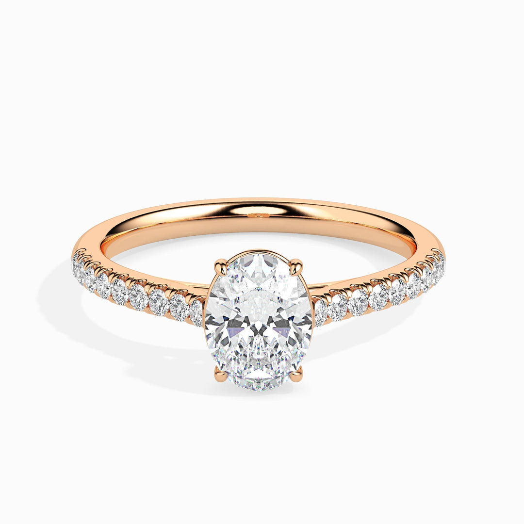IGI Certified 1ct Oval Shaped Lab-Grown Diamond Pavé Engagement Ring in 14K or 18K Solid Gold with F-VS Clarity