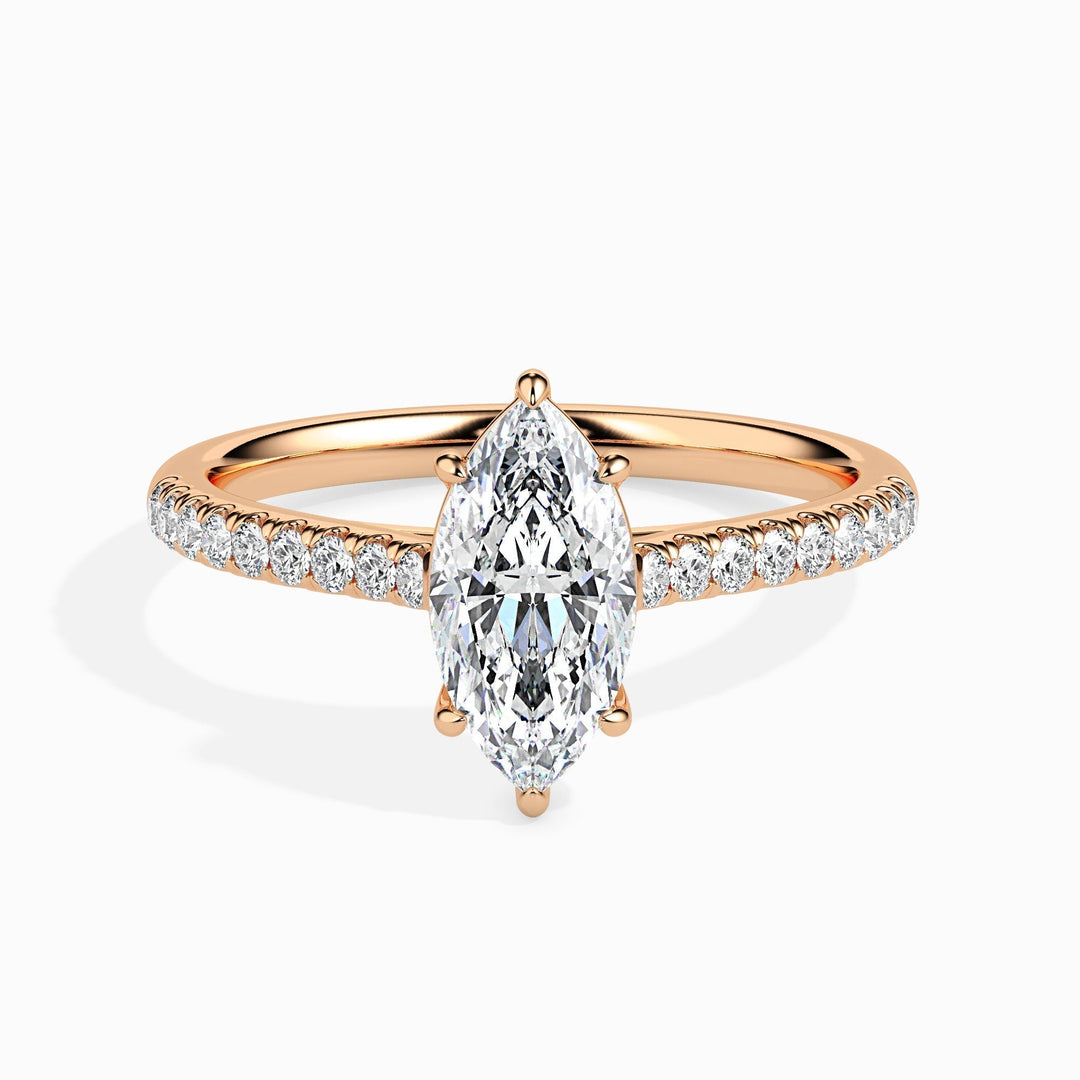 IGI Certified 1.0 CT Marquise F-VS Lab-Grown Diamond Pavé Engagement Ring in 14K and 18K Solid Gold