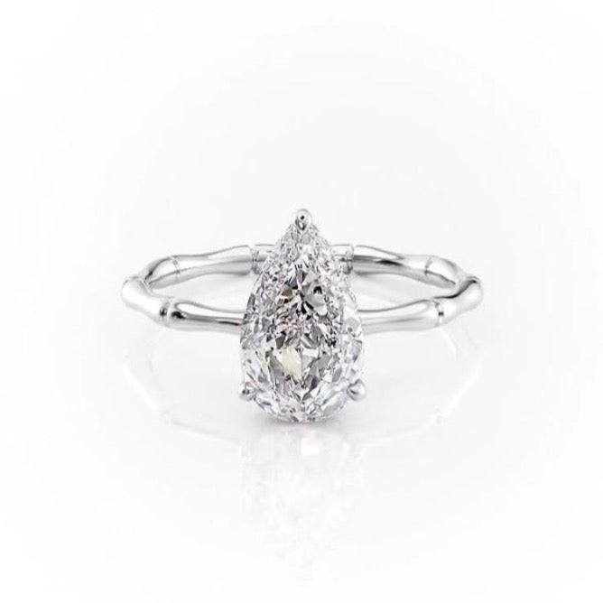 2.0 CT Pear Cut Solitaire Hidden Halo Setting Moissanite Engagement Ring