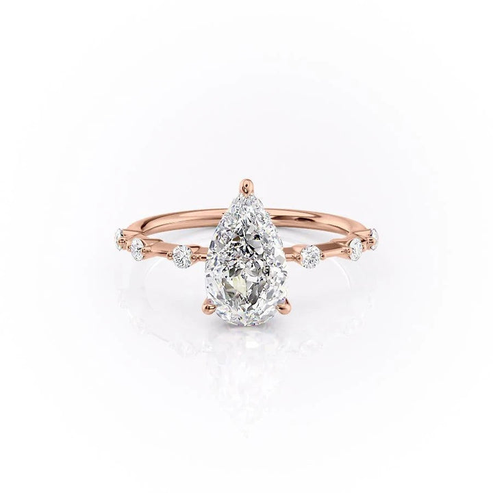 2.0 CT Pear Cut Solitaire Dainty Pave Moissanite Engagement Ring