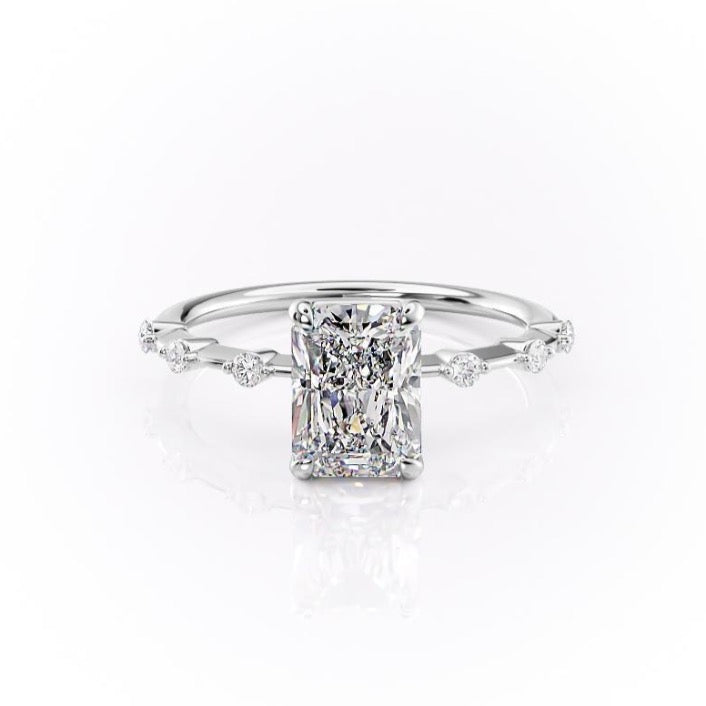 2.10 CT Radiant Solitaire Dainty Pave Set Moissanite Engagement Ring