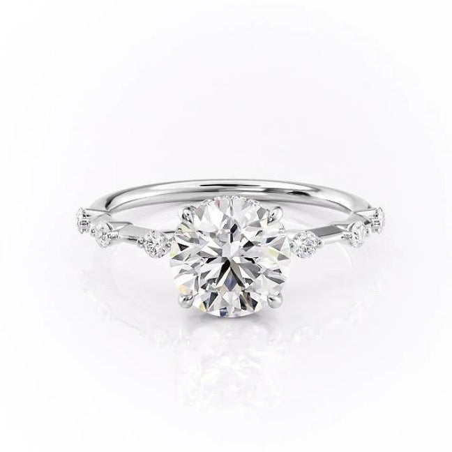 1.60 CT Round Cut Solitaire Dainty Pave Moissanite Engagement Ring