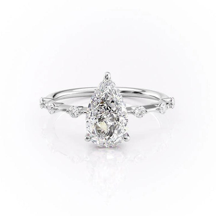 2.0 CT Pear Cut Solitaire Dainty Pave Moissanite Engagement Ring
