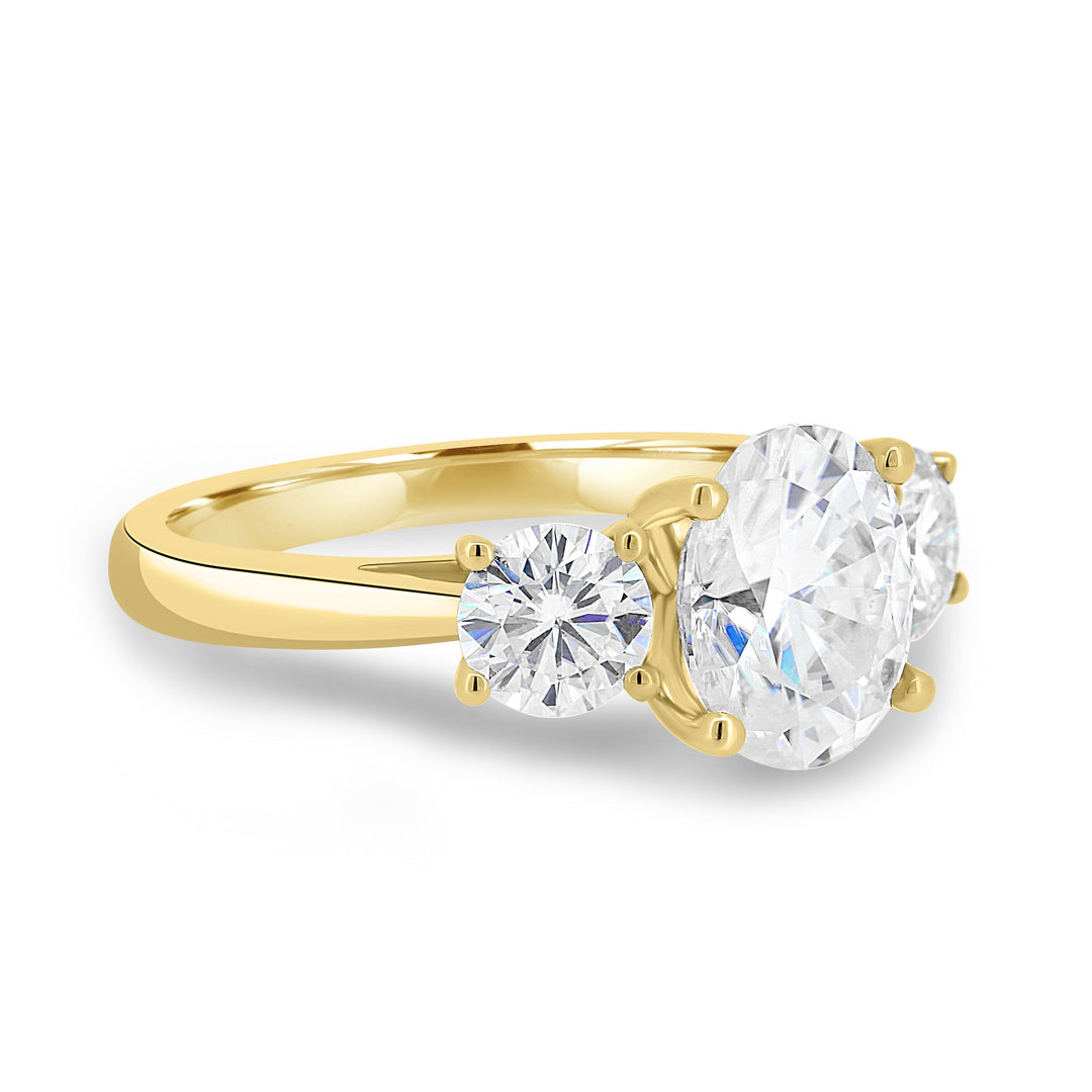IGI Certified 1.68 CT Oval Cut Lab Grown Diamond Engagement Ring with Three Stones in F/VS2 Quality, Available in 14K and 18K Solid Gold