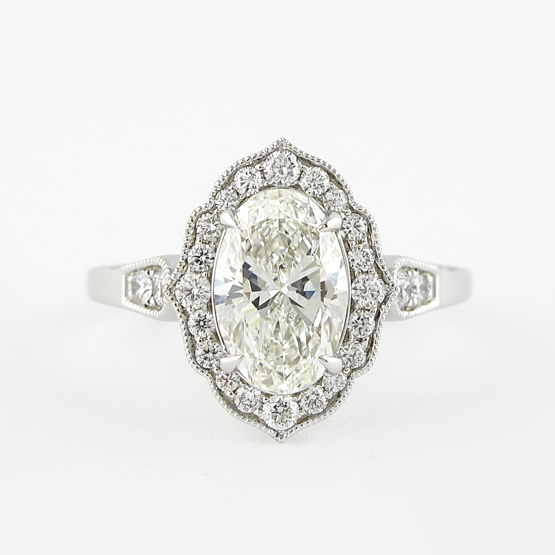 1.91 CT Oval Milgrain Vintage Halo Style Moissanite Engagement Ring