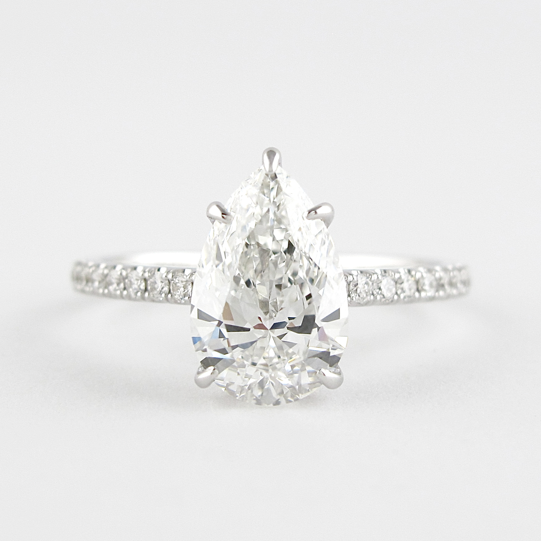 1.5 CT Pear Cut Pave Setting Moissanite Engagement Ring