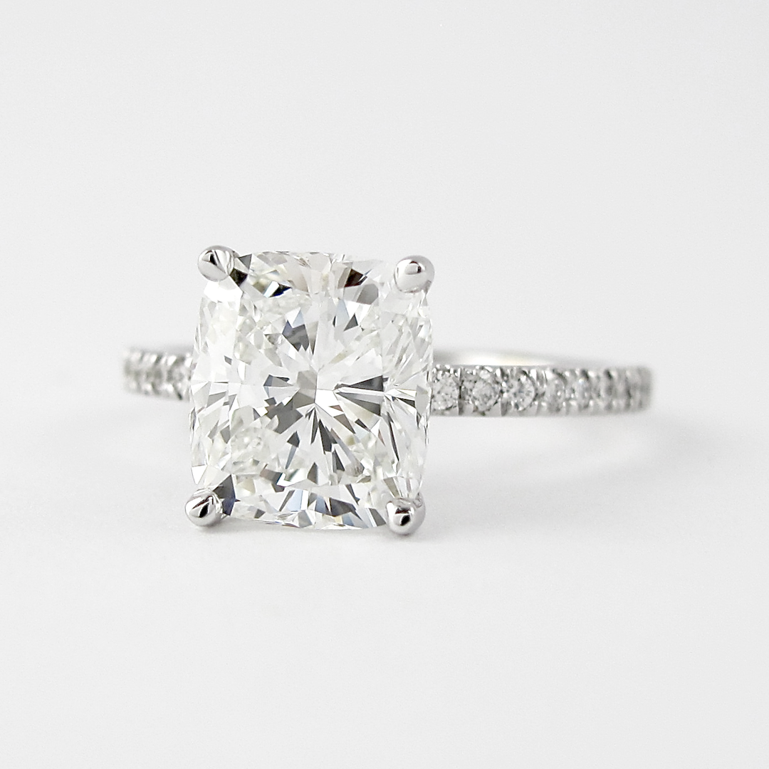 1.5 CT Cushion Solitaire & Pave Moissanite Engagement Ring