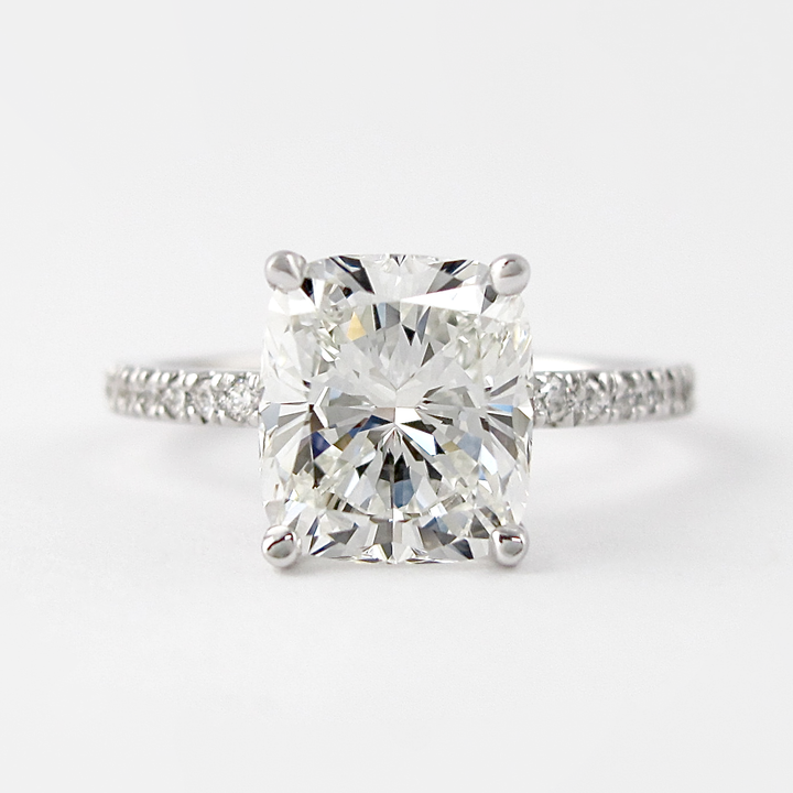 1.5 CT Cushion Solitaire & Pave Moissanite Engagement Ring
