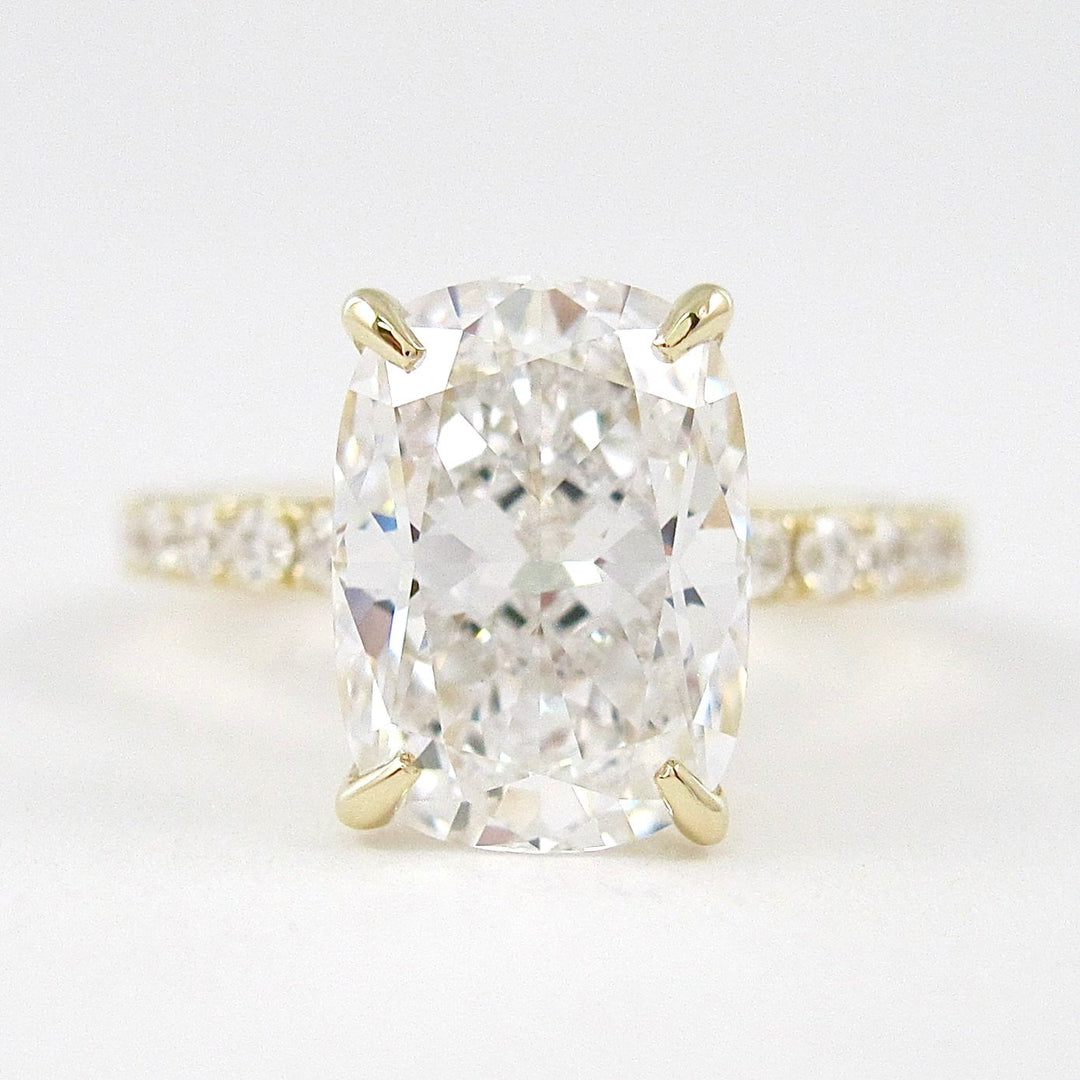 3.8 CT Elongated Cushion Solitaire Pave Moissanite Engagement Ring