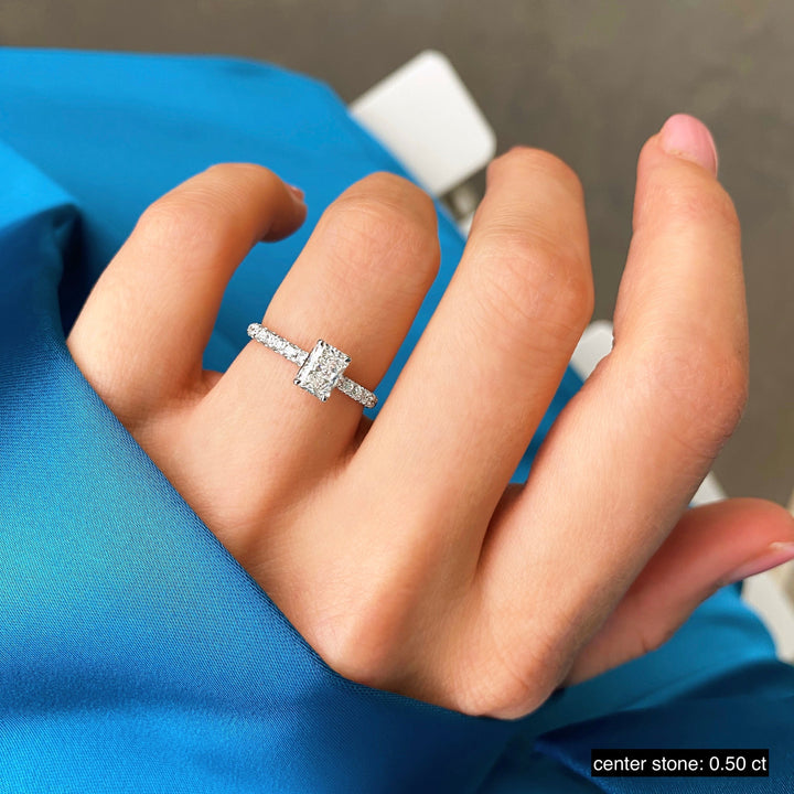 2 ct Radiant F- VS1 Diamond Pave Engagement Ring
