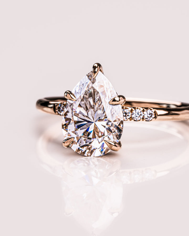 1.93 CT Pear Cut Solitaire Moissanite Engagement Ring With Hidden Halo Setting