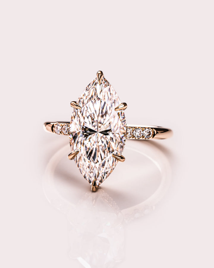 2.48 CT Marquise Cut Solitaire Moissanite Engagement Ring With Hidden Halo Setting
