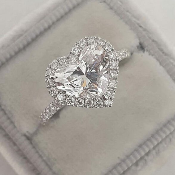 2.0 CT Heart Cut Halo Style Moissanite Engagement Ring