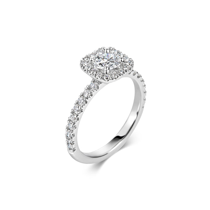 0.6 ct Cushion  Diamond Halo & Pave Engagement Ring With F- VS1 Clarity