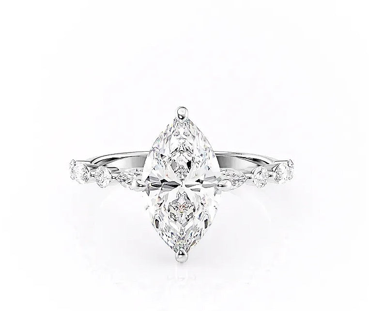 1.58 CT Marquise Cut Solitaire Pave Setting Moissanite Engagement Ring