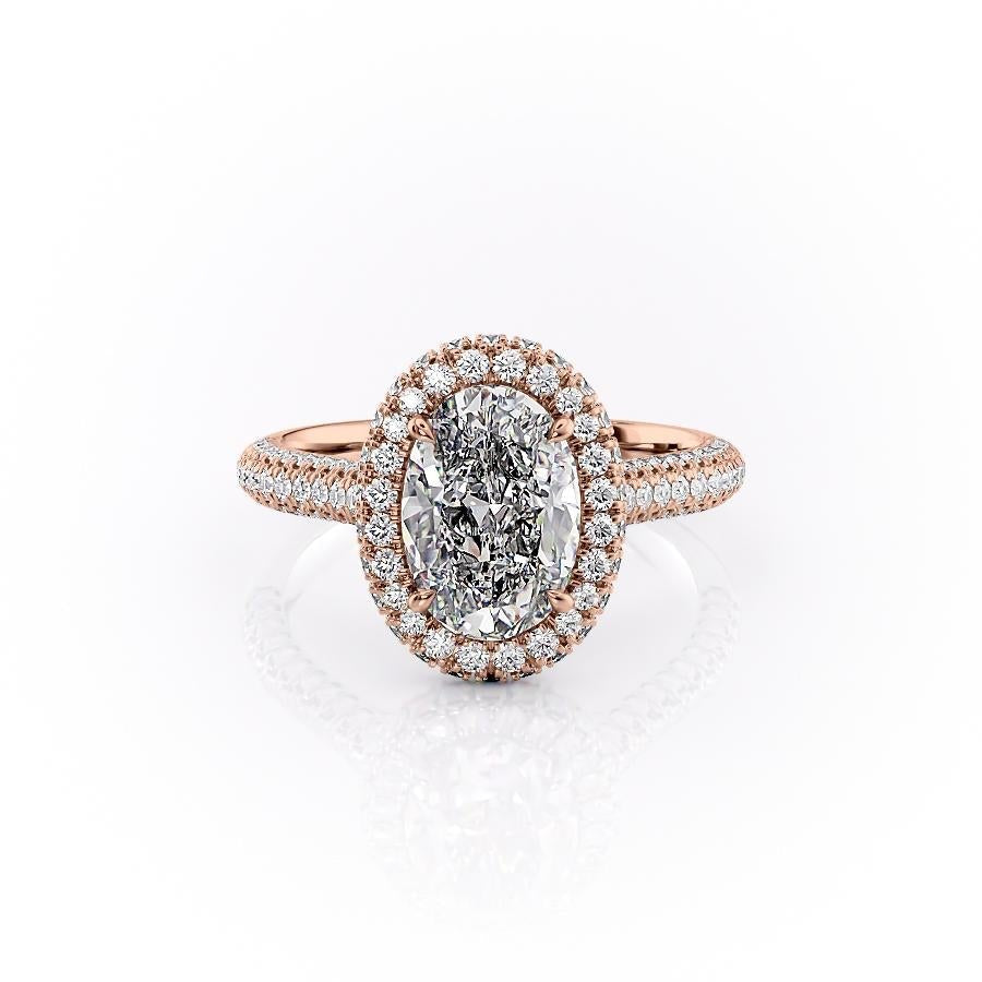 2.10 CT Oval Cut Halo Triple Pave Setting Moissanite Engagement Ring