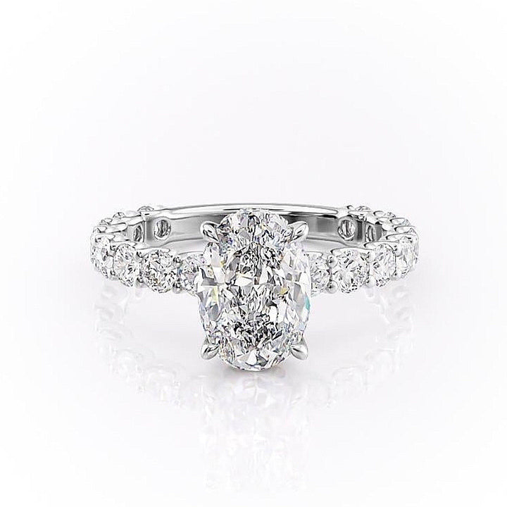 2.10 CT Oval Cut Solitaire Pave Setting Moissanite Engagement Ring