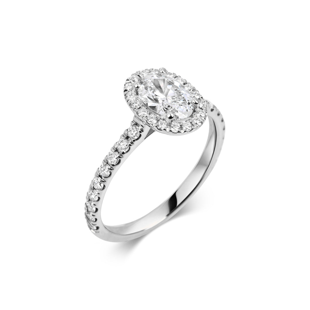 0.7 ct Oval F- VS1 Diamond Halo & Pave Setting Engagement Ring