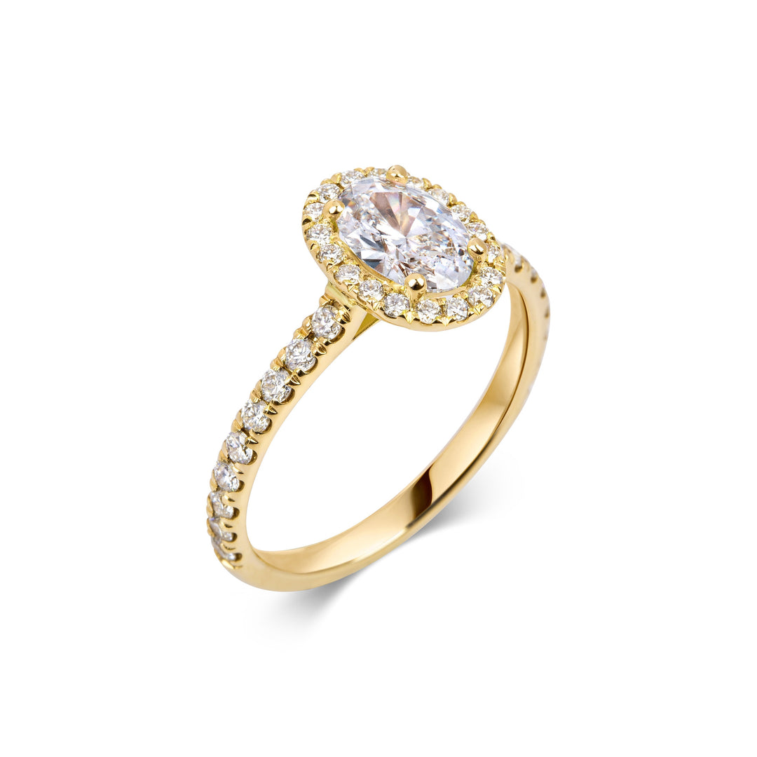 Exquisite 0.7 ct Oval F-VS1 Lab Grown Diamond Halo & Pave Setting Engagement Ring in 14K or 18K Solid Gold - IGI Certified