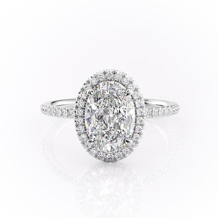 2.10 Oval Cut Halo Style Moissanite Engagement Ring