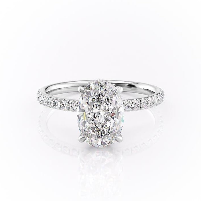 2.10 CT Oval Cut Solitaire Pave Setting Moissanite Engagement Ring