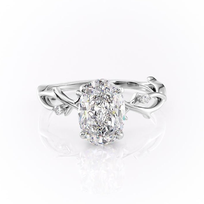2.72 CT Oval Solitaire Twig Pave Setting Moissanite Engagement Ring