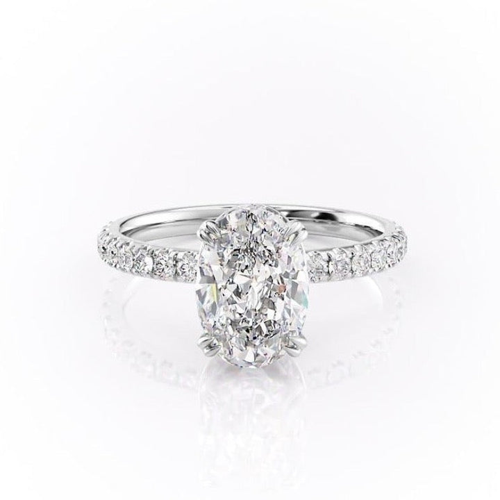 2.10 CT Oval Cut Hidden Halo Pave Setting Moissanite Engagement Ring