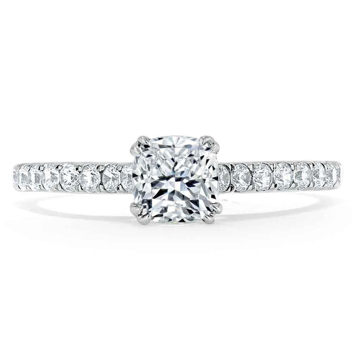 0.75 CT Cushion Cut Solitaire Moissanite Engagement Ring With Pave Setting