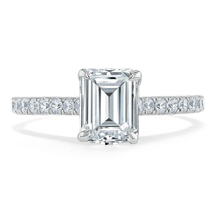 1.50 CT Emerald Cut Solitaire Pave Setting Moissanite Engagement Ring
